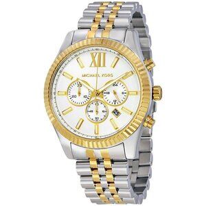 NWT Authentic Michael Kors Lexington Chronograph White Dial Men's Watch